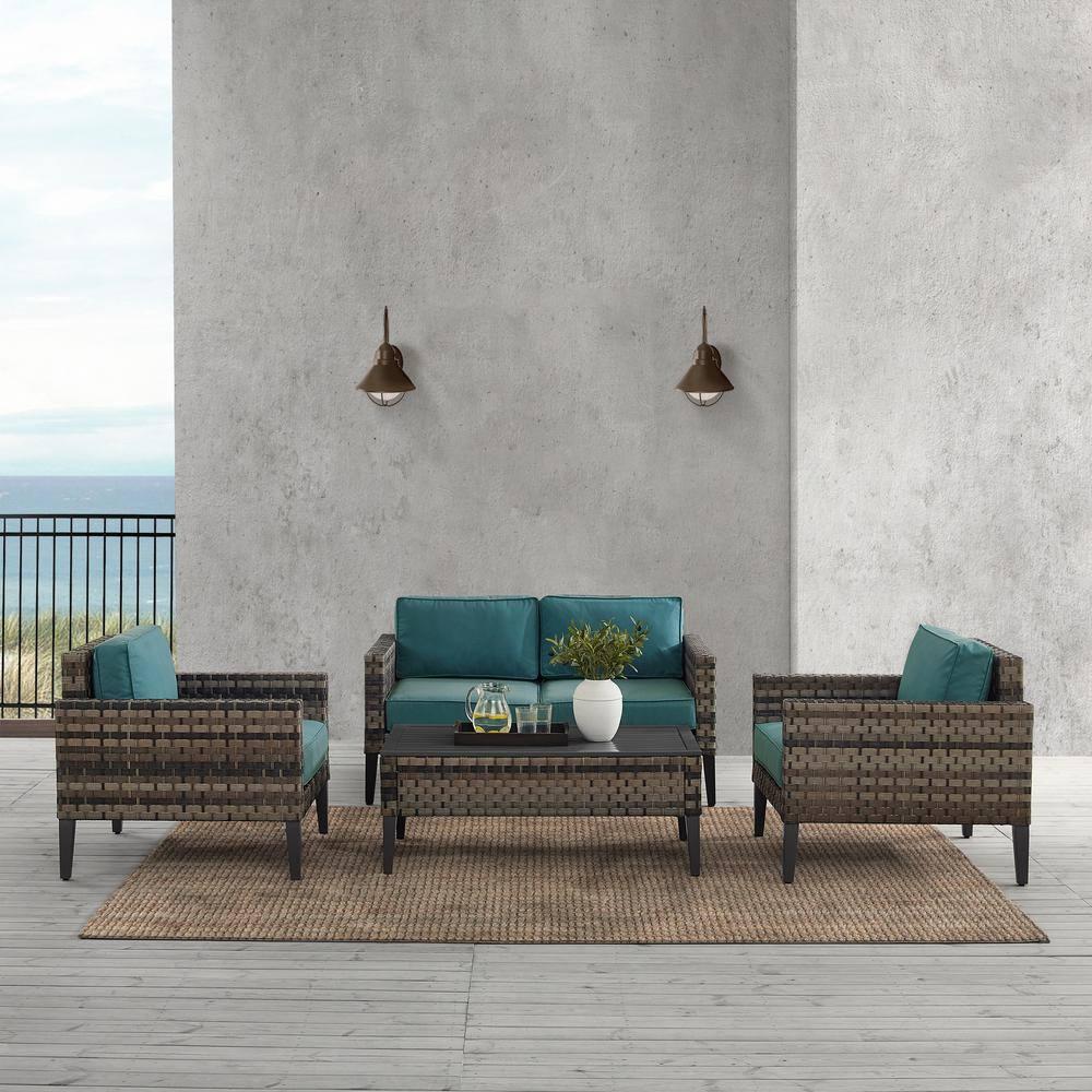 Crosley Furniture Prescott 4 Pzas Mimbre Conversación Conjunto en Azul Mineral / Marrón