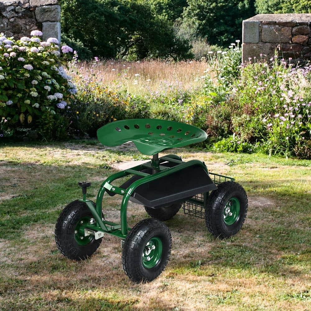 Spaco 4-Wheel Rolling Garden Cart Work Seat, Wagons Carts, Carts with Wheels, Utility Cart