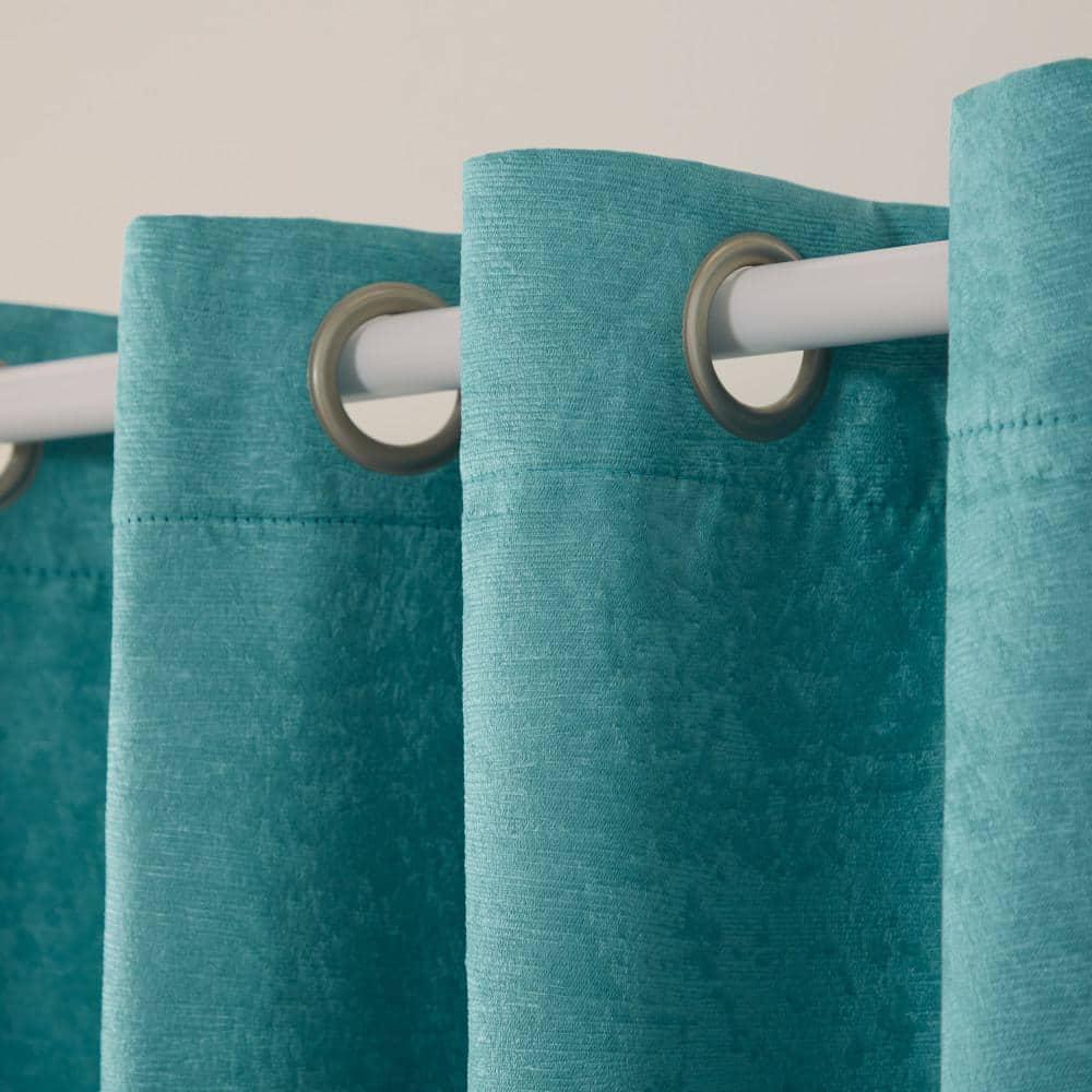 Set of 2 63"x52" Oxford Textured Sateen Thermal Room Darkening Grommet Top Window Curtain Panel Teal - Exclusive Home
