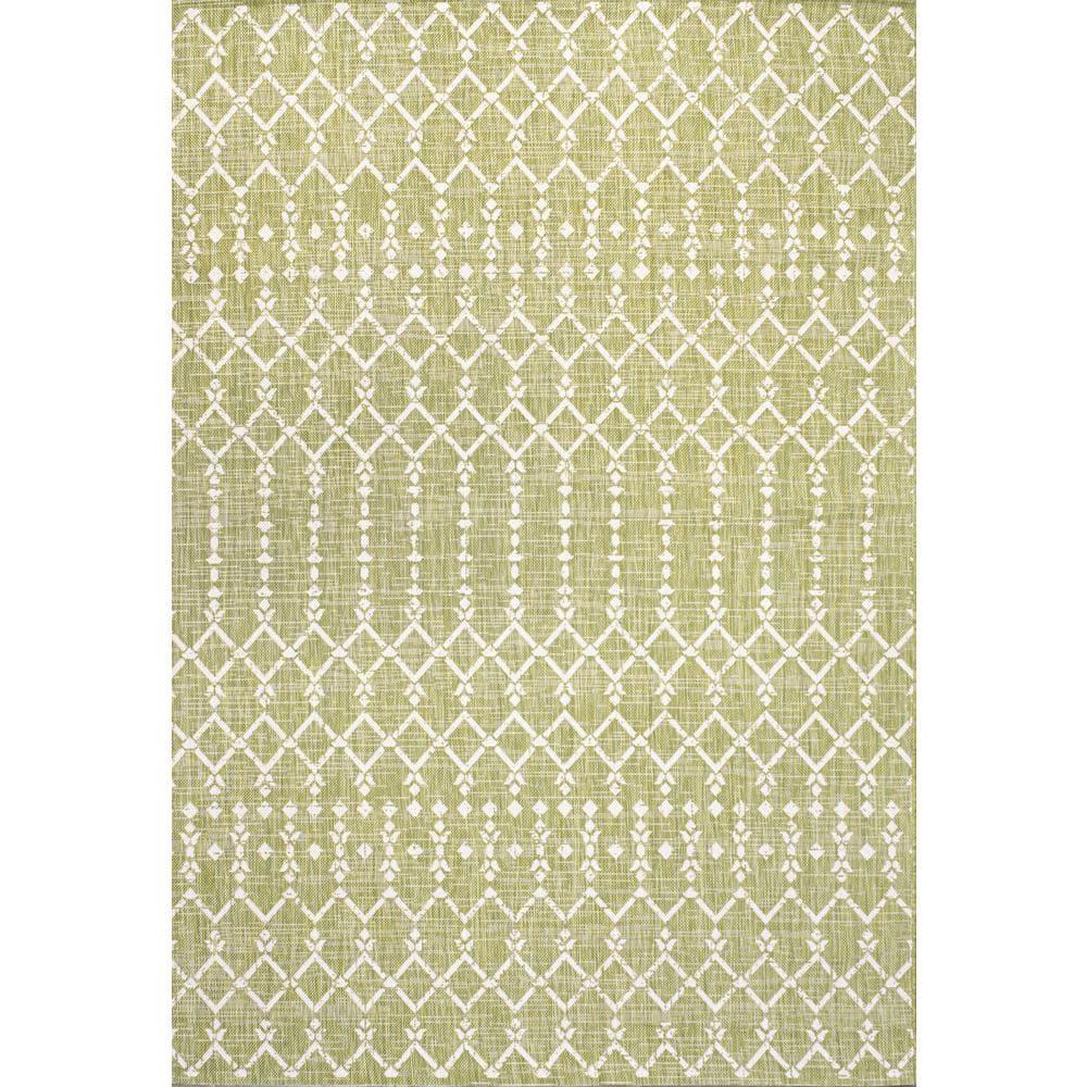 9' x 12' Ourika Moroccan Geometric Textured Weave Indoor/Outdoor Area Rug, Light Green/Cream - JONATHAN Y