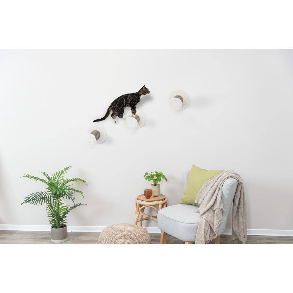 White Sisal Wall Mount Cat Climbing Steps, 3-Piece Set