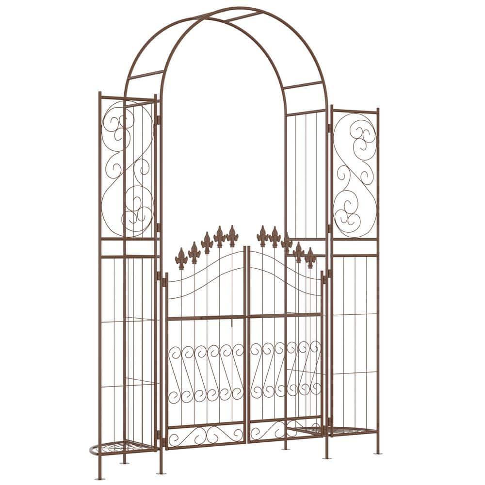 Outsunny 54.25'' W x 15.25'' D Metal Arbor with Gate in Brown
