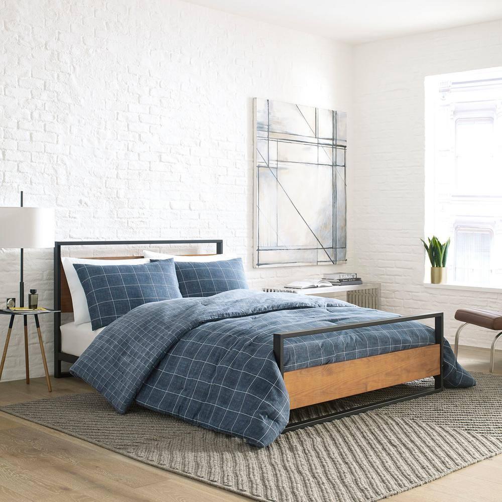 Kenneth Cole Kenneth Cole Holden Grid Cotton Blue Duvet Cover Set