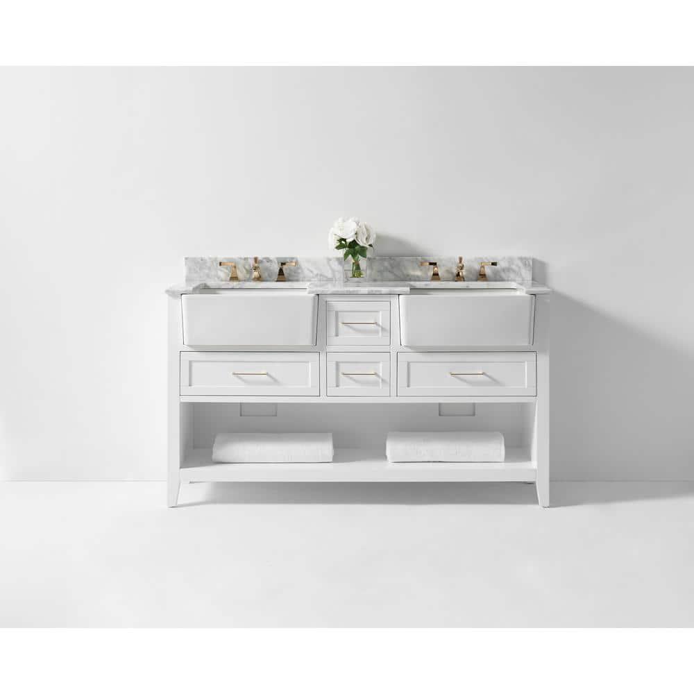 Ancerre Designs Hayley 60" Farmhouse Wood Bathroom Vanity Set in White