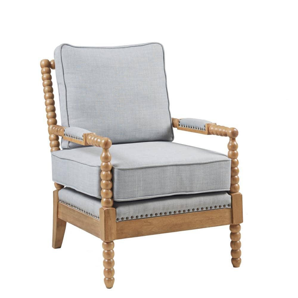 Lyla Accent Chair Light Blue - Madison Park: Elegant Upholstered Bronze Nailhead Trim
