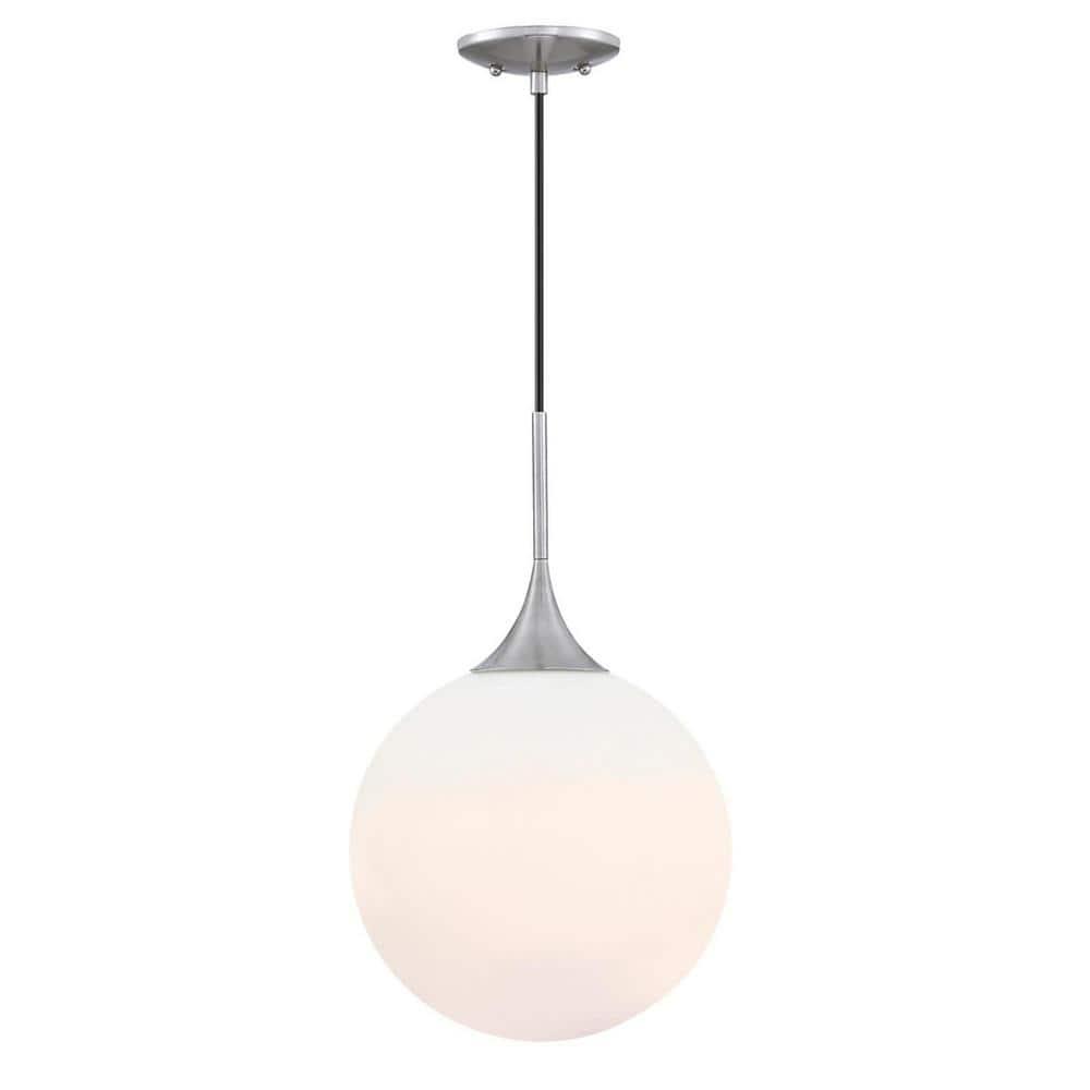 Brushed Nickel LED Pendant Light with Frosted Glass Globe