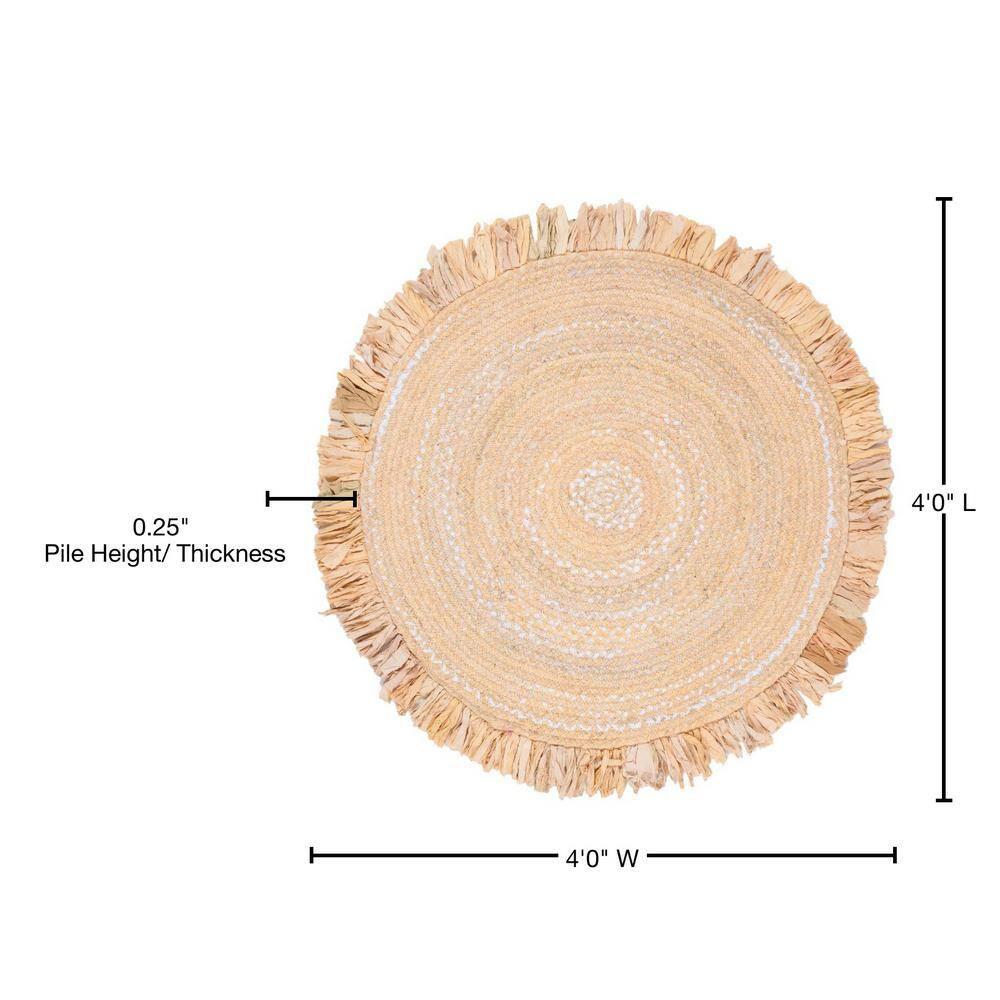 Braided BRD451 Hand Woven Area Rug - Beige - 4' round - Safavieh.