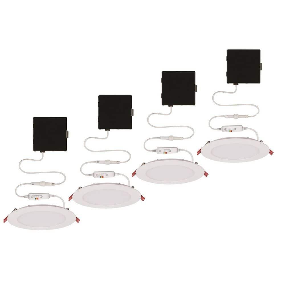 Commercial Electric 91478 Ultra Slim 6 in. Color Selectable New Construction and Remodel Canless Recessed Integrated LED Kit White - pack of 4