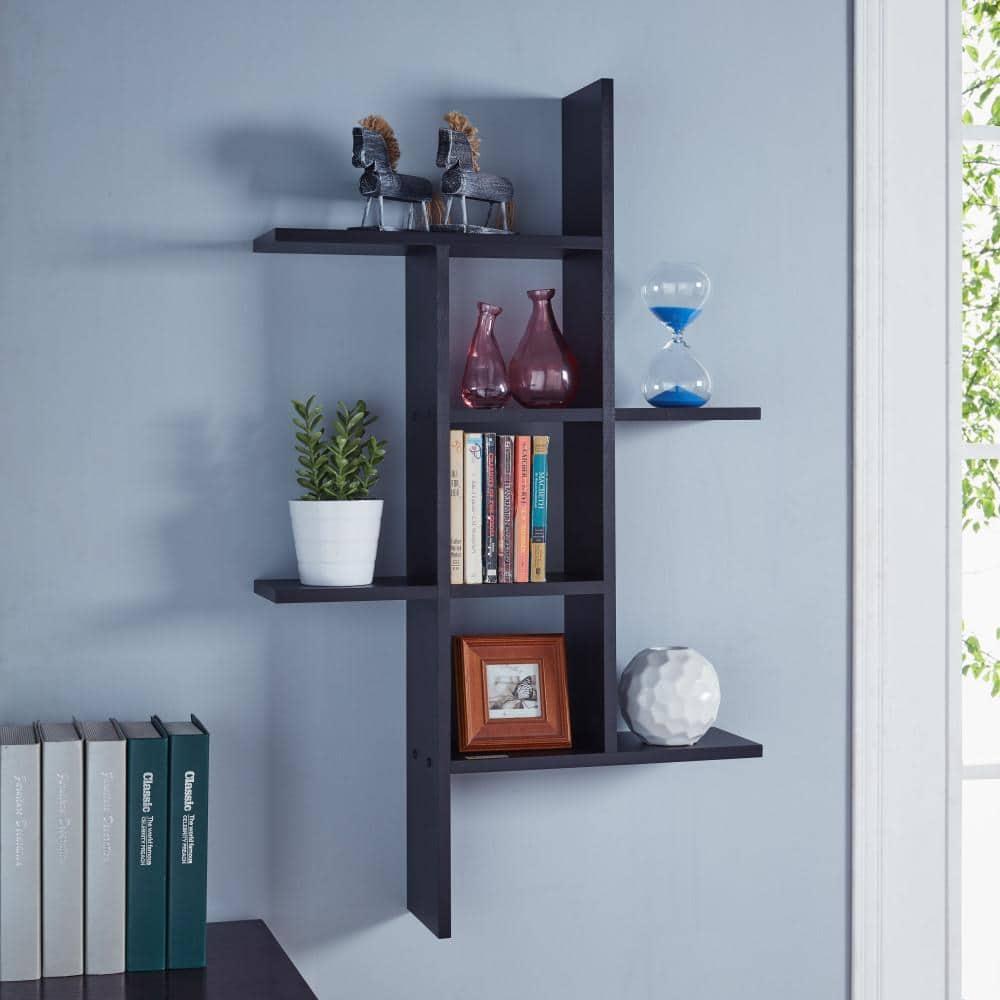 Danya B. 40" x 24" Cantilever Wall Shelf Black: Modern Laminated MDF, 4-Tier Storage, Includes Mounting Hardware