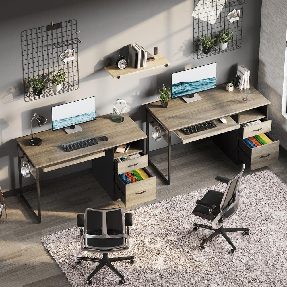 Bestier 48” Office Desk with Drawers, Computer Writing Desk with Keyboard Tray & 2 Hooks for Home Office, Gray