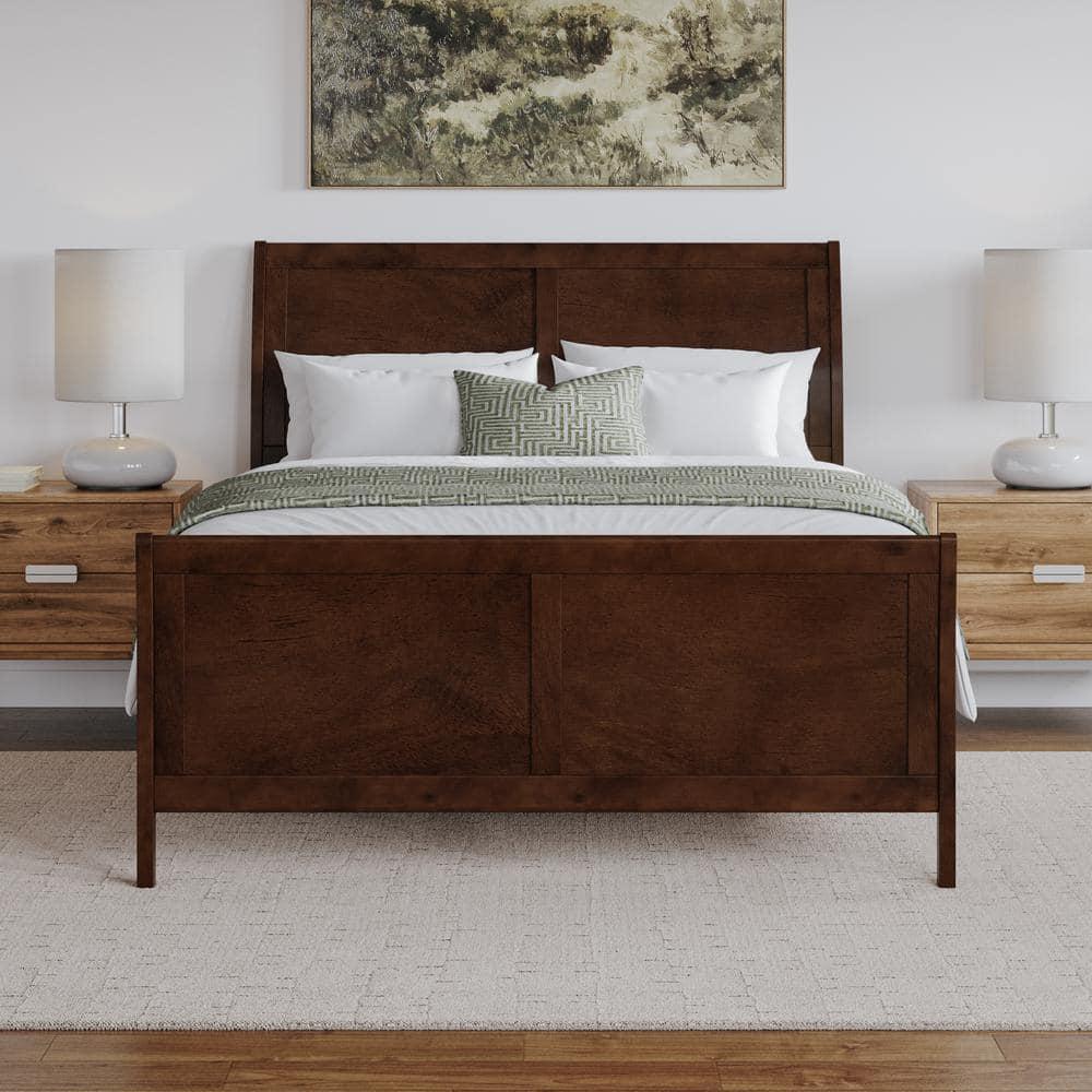Portland Queen Wood Foundation Bed with Matching Footboard in Walnut