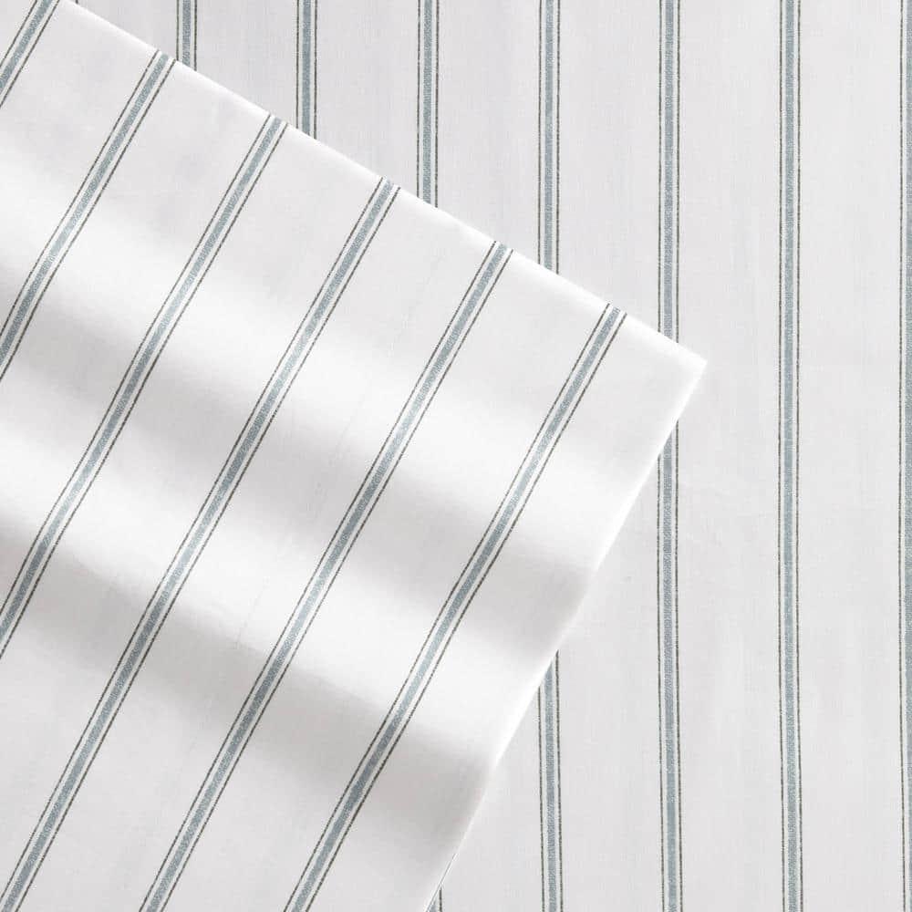 Twin Printed Pattern Percale Cotton Sheet Set Green Stripe - Stone Cottage