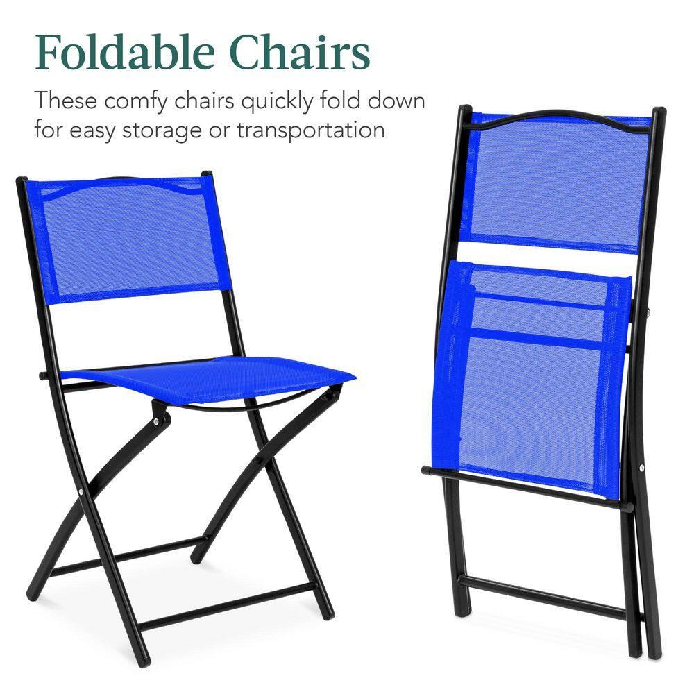 George Oliver 3-Piece Patio Bistro Dining Furniture Set W/ Glass Tabletop, Folding Chairs