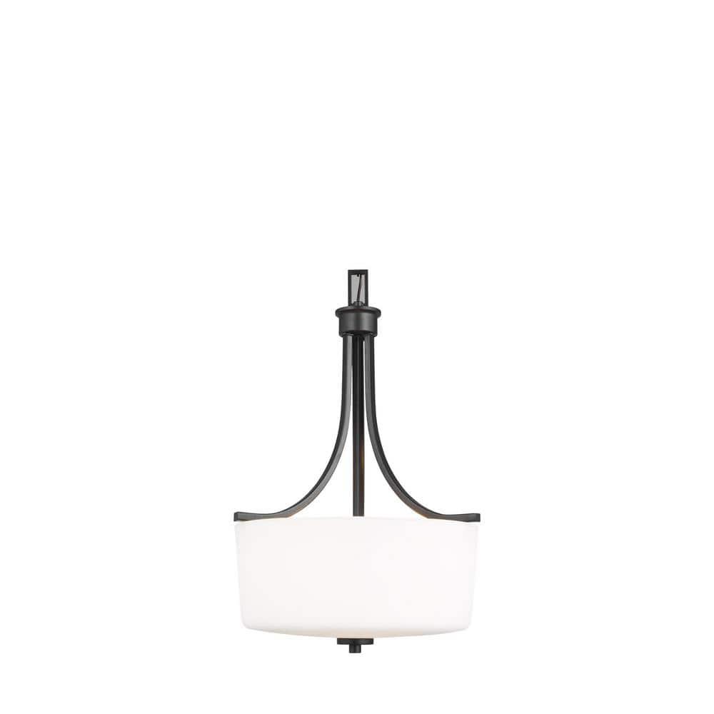 Midnight Black Steel Pendant Light with White Glass Shade