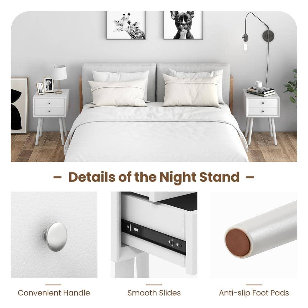 Costway End Table W/Drawers and Storage Wooden Mid-Century Accent Side Table Multipurpose for Bedroom Living Room Home Furniture Nightstand-White