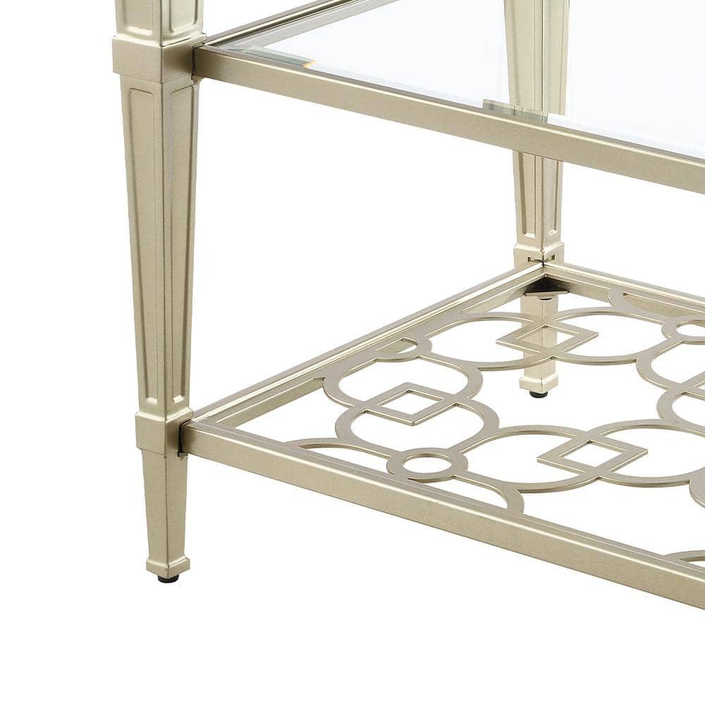 ACME Zaba Metal and Tempered Glass Rectangular End Table in Silver and Clear