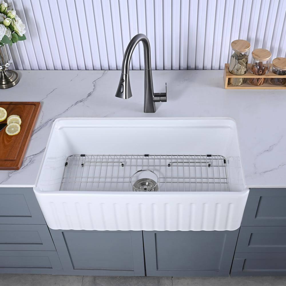 Farmhouse Apron Single Bowl Ceramic Kitchen Sink with Accessories