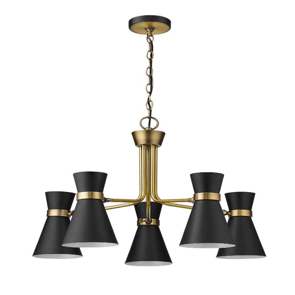 Z-Lite Soriano 5 - Light Chandelier in  Matte Black/Heritage Brass