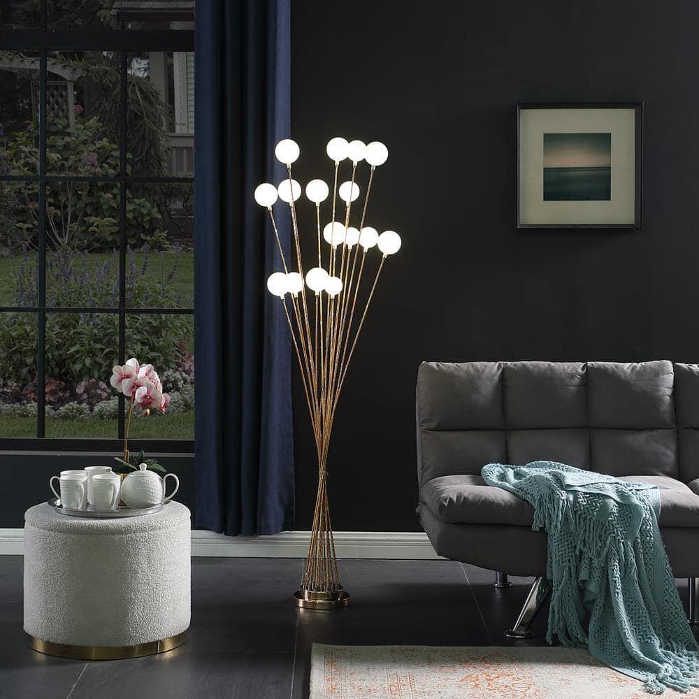 61.5 in. 16-Light Acrylic Globe Aluminun LED Chrysanthe Metal Floor Lamp, Yellow & Gold