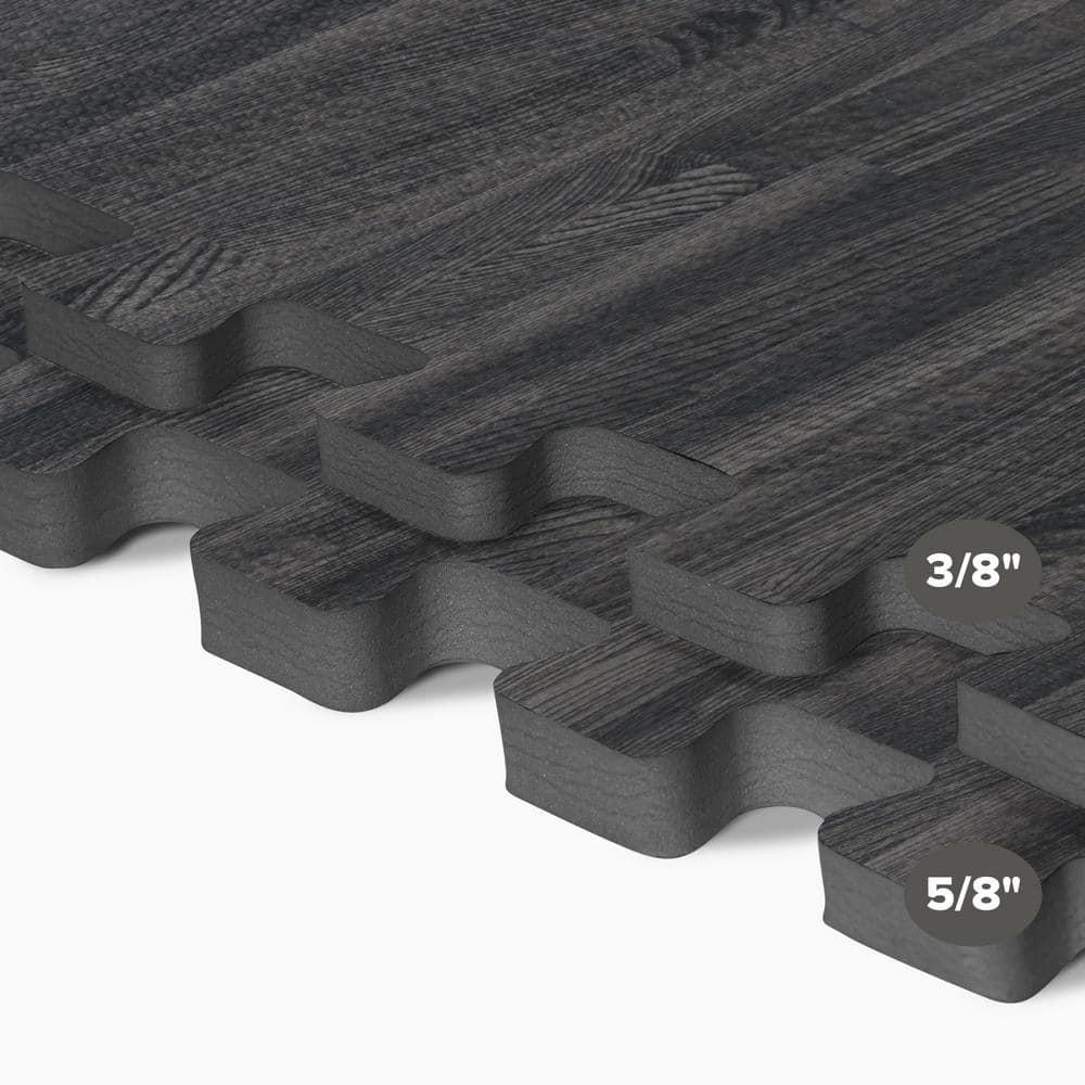 Forest Floor 5/8 Inch Thick Printed Foam Tiles, Premium Wood Grain Interlocking Foam Floor Mats, Anti-Fatigue Flooring, Carbon, 24 Sq Ft