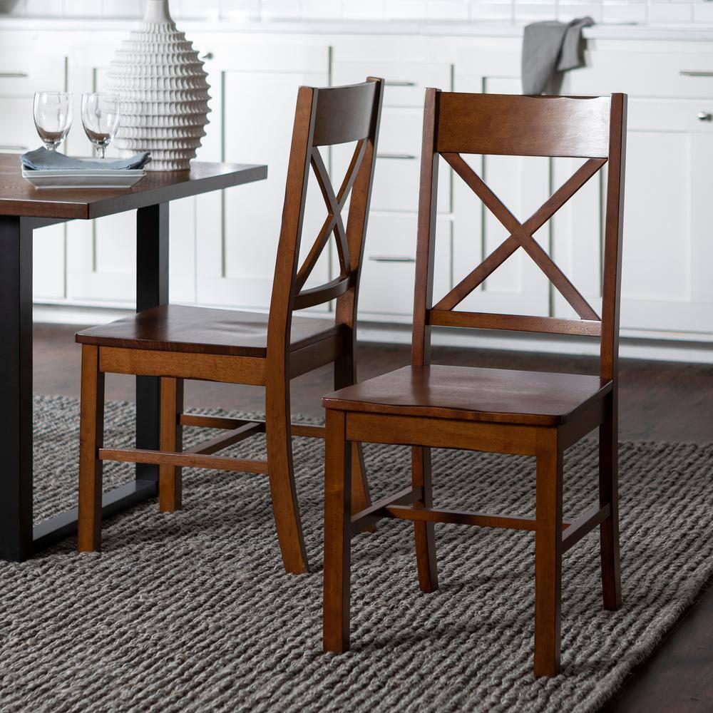 Walker Edison Traditional Wood Dining Chair, Set of 2, Antique Brown