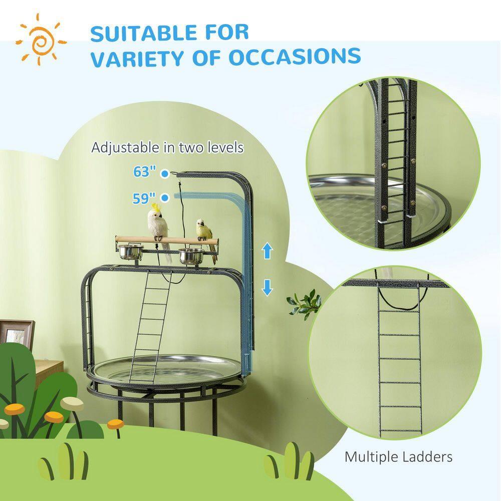 PawHut Parrot Stand Large Bird Perch Stand with Toy Hook & 3 Ladders