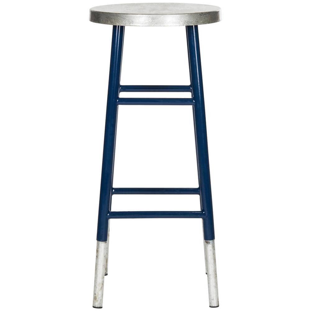 SAFAVIEH Kenzie Iron Silver Dipped 30" Barstool, Navy