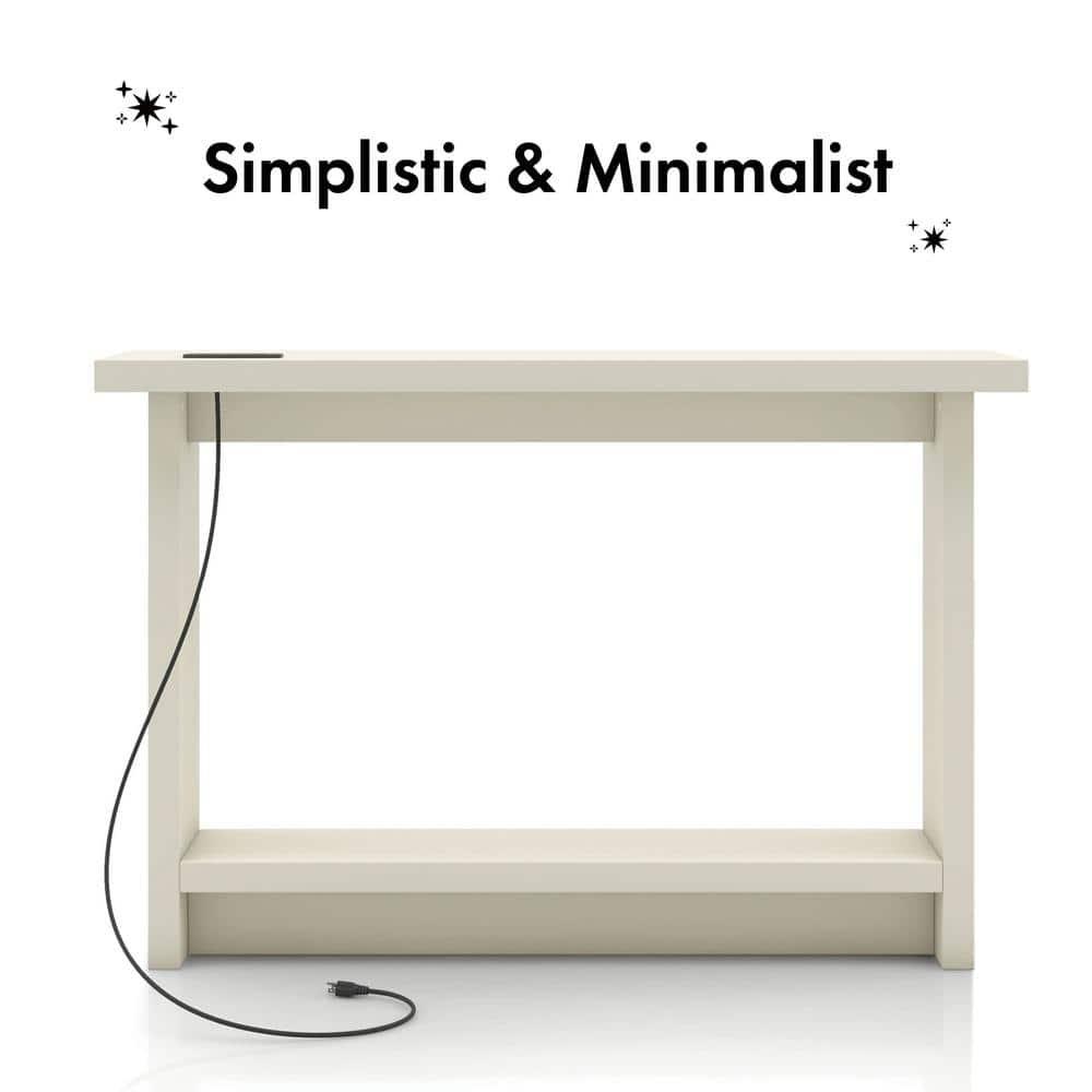 miBasics Nortal 47.24" Console Table Modern 1 Shelf with Usb and Power Ports Soft White