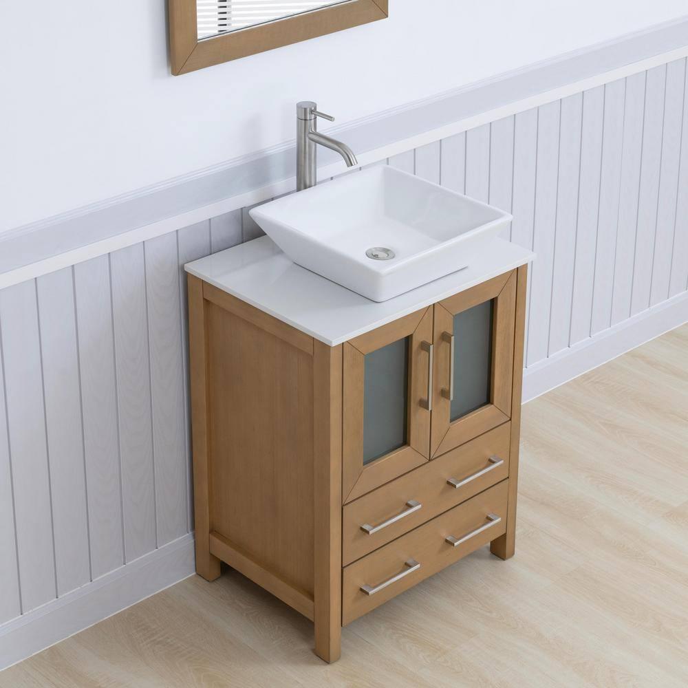 Vanity Art 24" Single Sink Freestanding Bathroom Vanity Set with Engineered Marble Top and Mirror