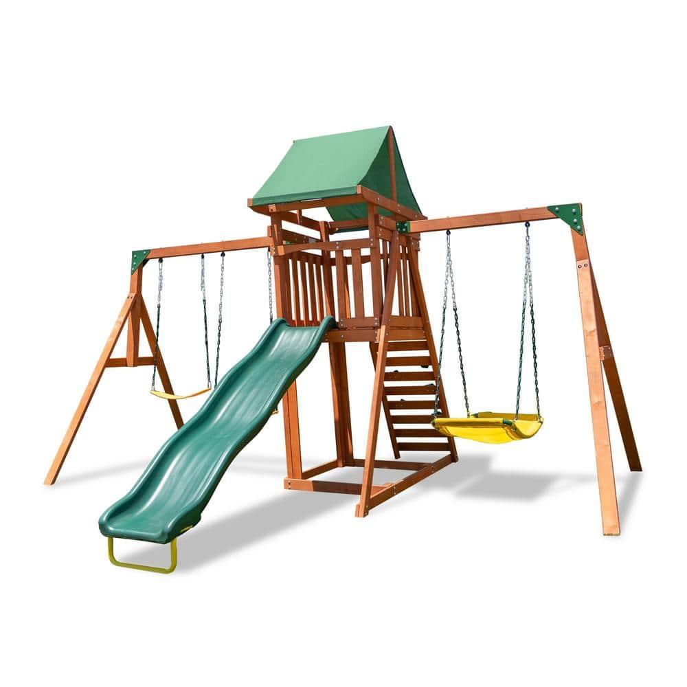 Sportspower Sherwood Wooden Swing Set with Lifetime Warranty on 8' Double Wall Slide