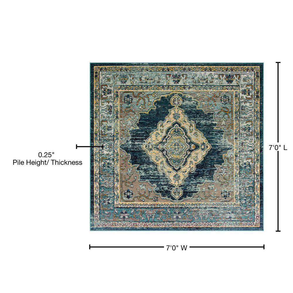 Crystal CRS500 Power Loomed Area Rug - Blue/Yellow - 7'x7' - Safavieh.