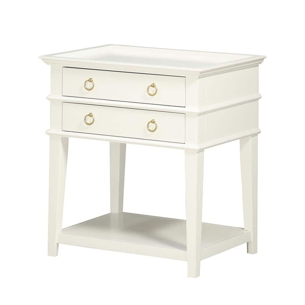 Comfort Pointe Clara 2-Drawer Tray Top Wood Nightstand in White