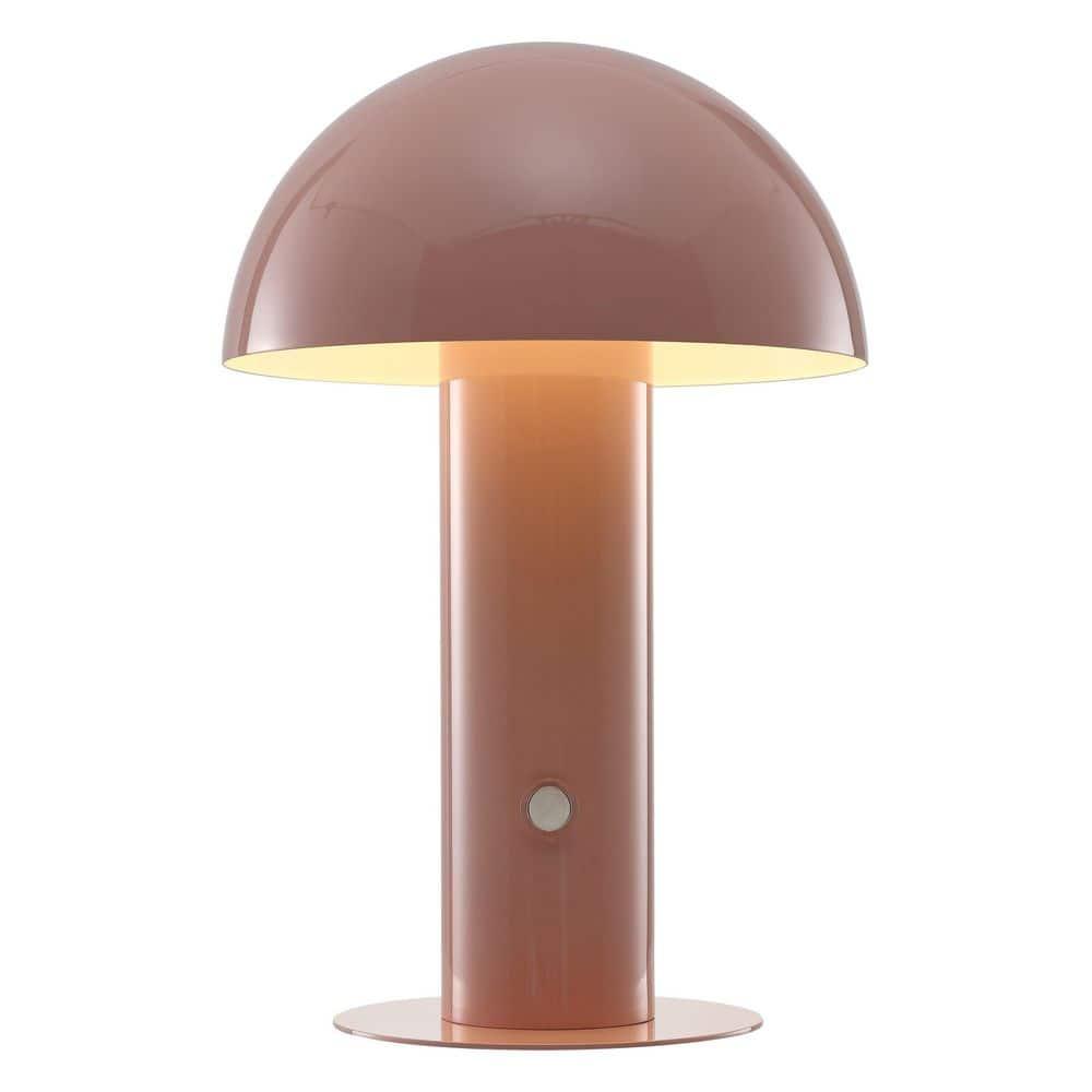 JONATHAN Y JYL7115F Boletus 10.75" Contemporary Bohemian Rechargeable/Cordless Iron Integrated Portable LED Mushroom Table Lamp, Modern, Coastal for living room, dinning room, bedroom, Pink
