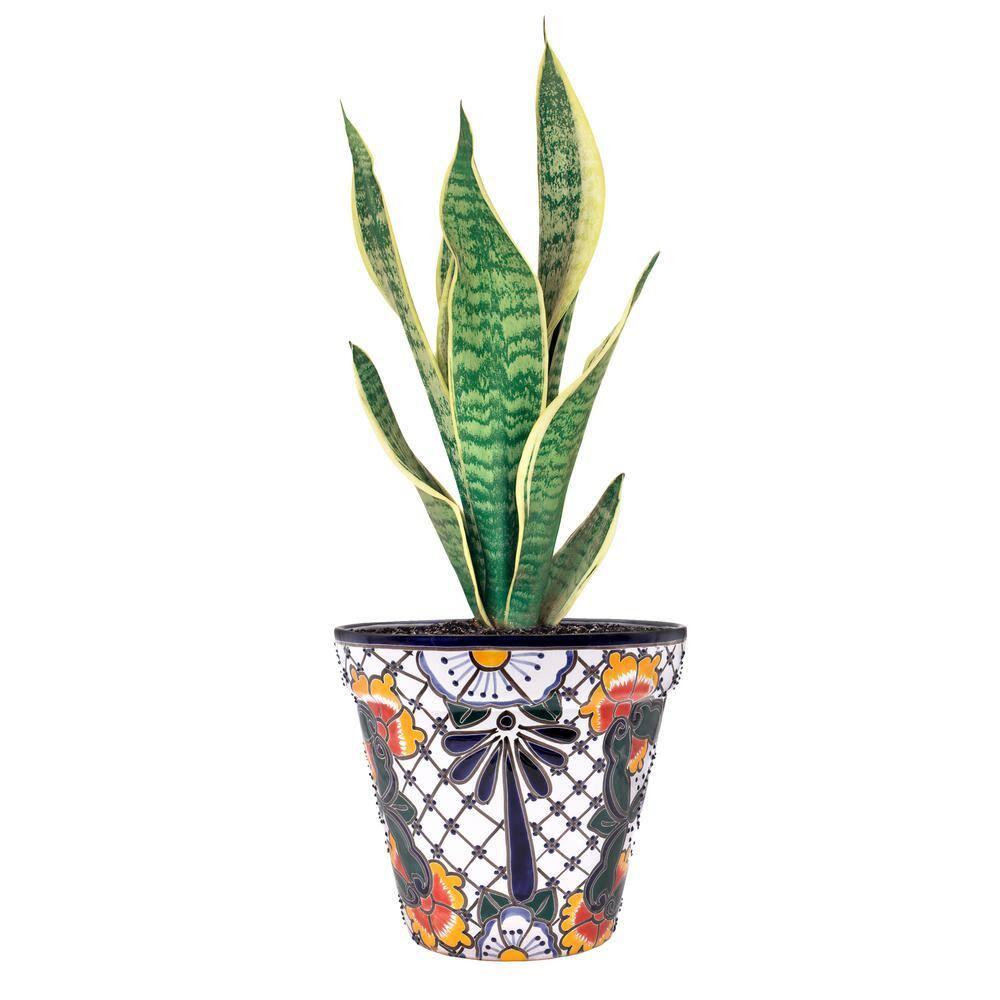 Evergreen Garden Talavera Mexican Pottery Ceramic Floral Classic Top Pot Planter | Flower Pot Plant Succulent | Indoor Outdoor (10 inch)