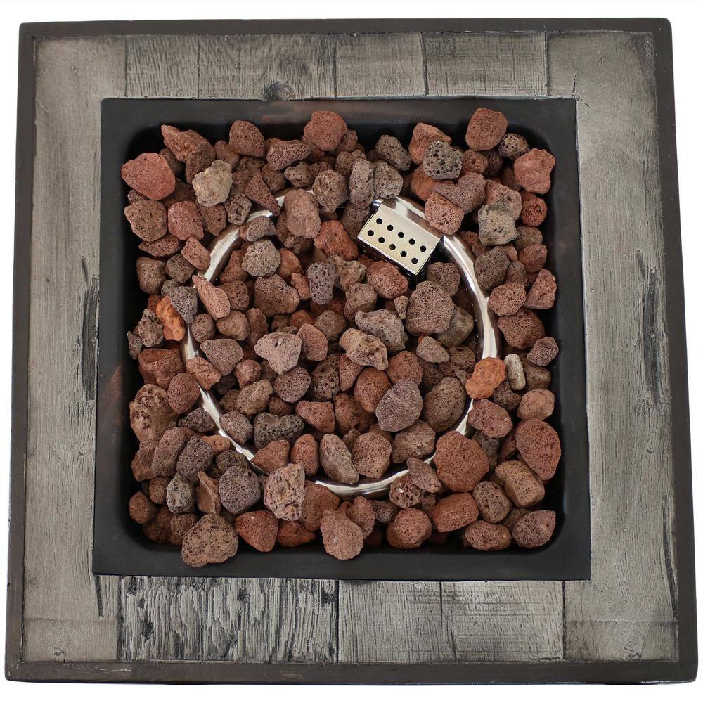 Sunnydaze Outdoor Smokeless Cast Stone Propane Gas Fire Pit Table with Weathered Wood Look - 24" Square x 25" H