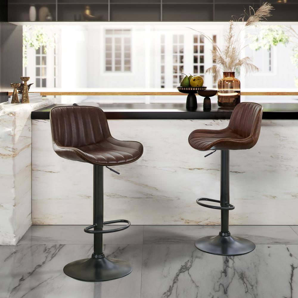 Art Leon Rustic Bar Stools Set of 2, Faux Leather with Backrest Chrome Legs, Upholstered Swivel Kitchen Stools, Cognac