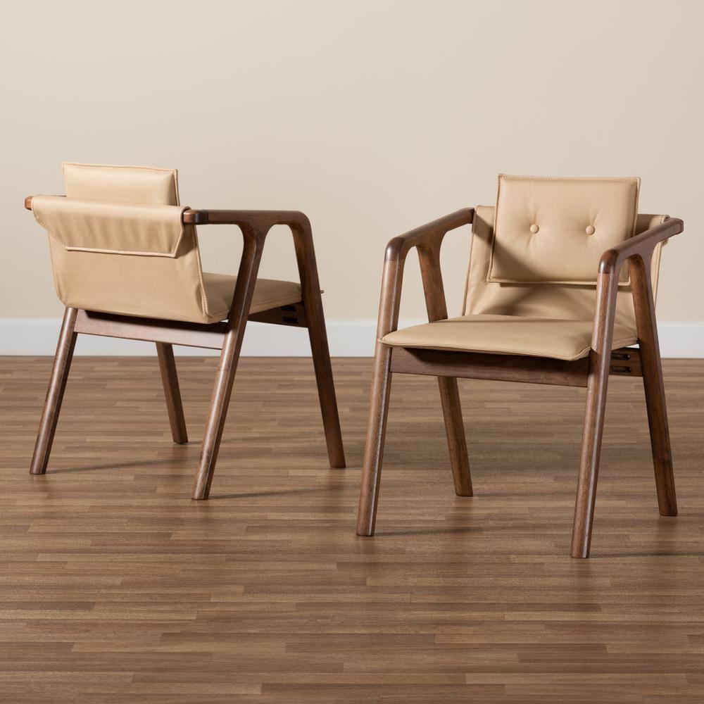 Elegant Beige Cane-Wood High Arm Chair with Button-Tufted Detail
