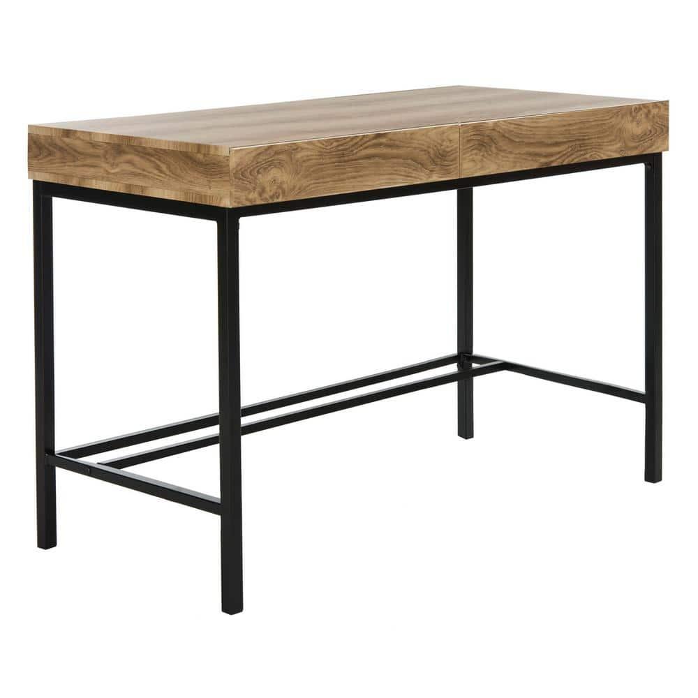 SAFAVIEH Patrick Mid-Century 2 Drawer Desk, Oak/Black
