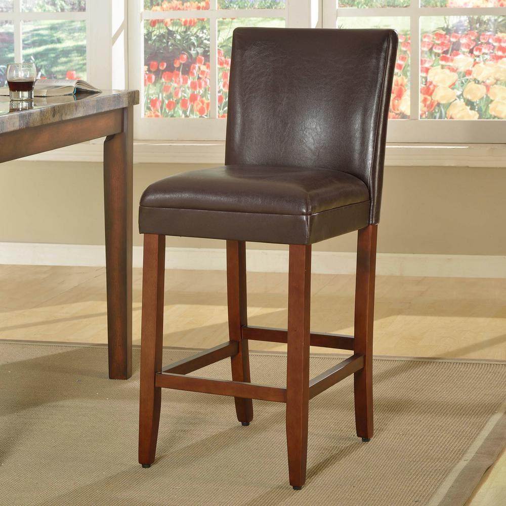 HomePop Home Decor | Classic Counter Height Bar Stools | 29 Inch Bar Stools | Decorative Home Furniture (Brown Faux Leather) Single Pack