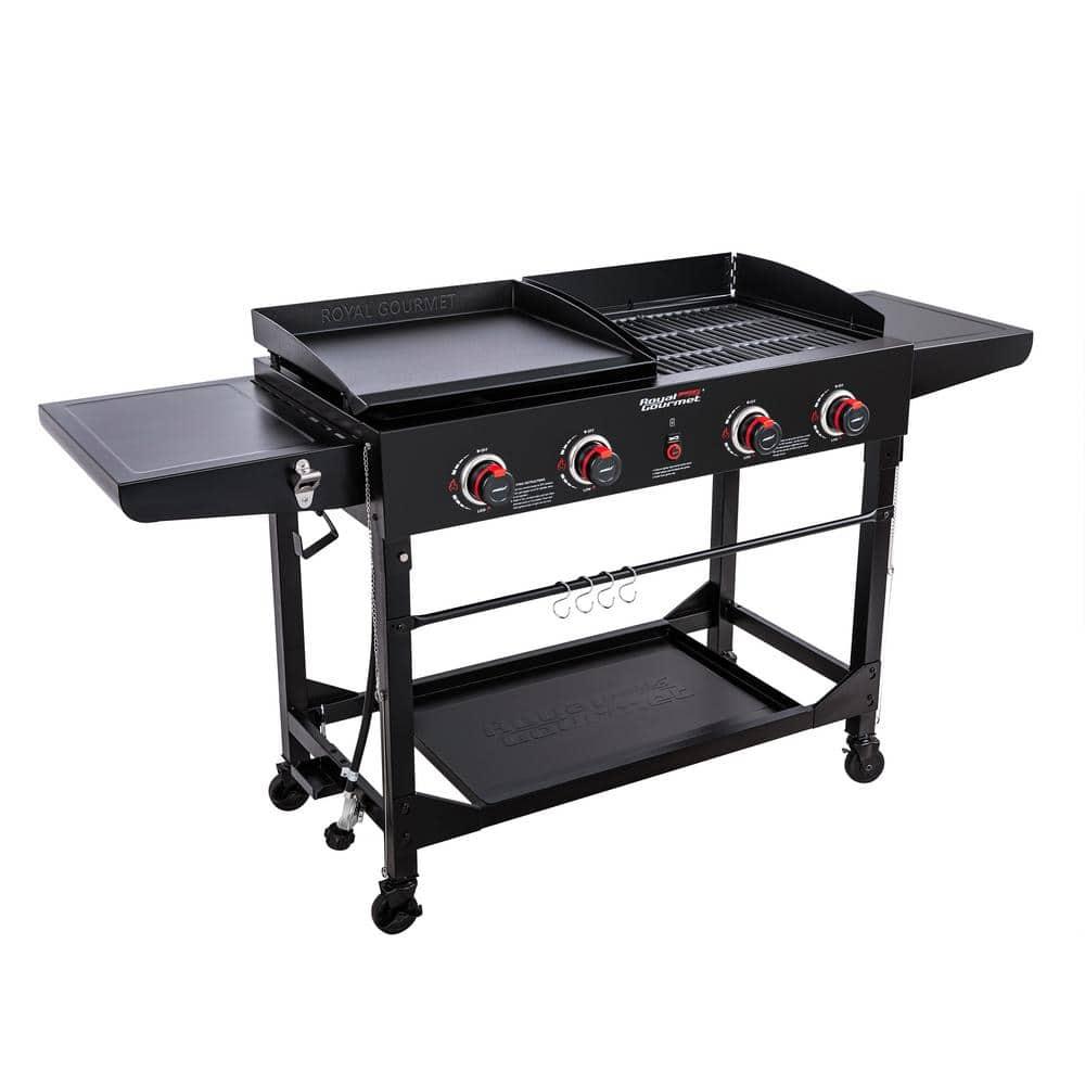 Royal Gourmet 4 - Burner Flat Top Liquid Propane 48000 BTU Gas Grill with Side Tables