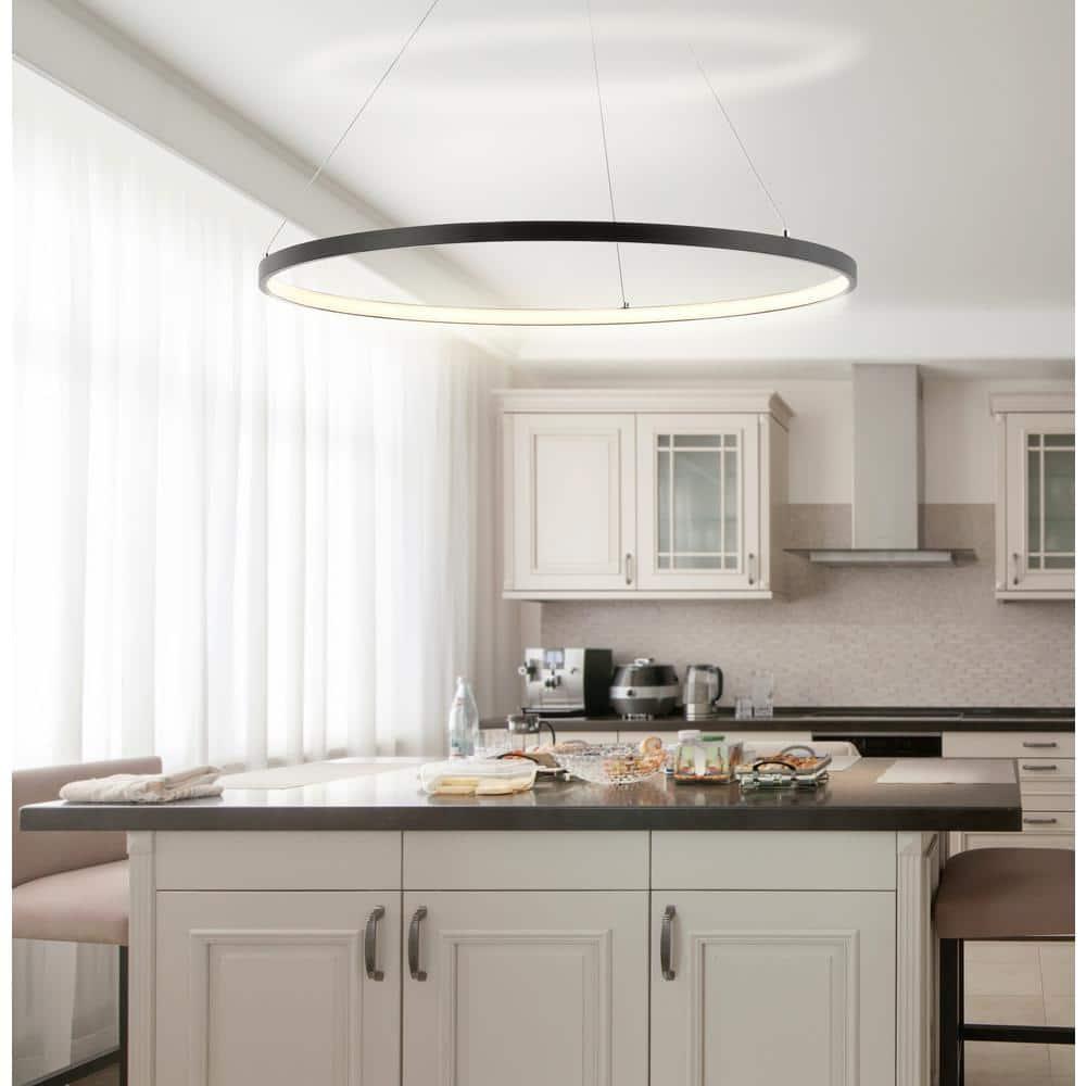 Brice 23.75″ Modern Contemporary Iron Integrated LED Pendant, Matt Black