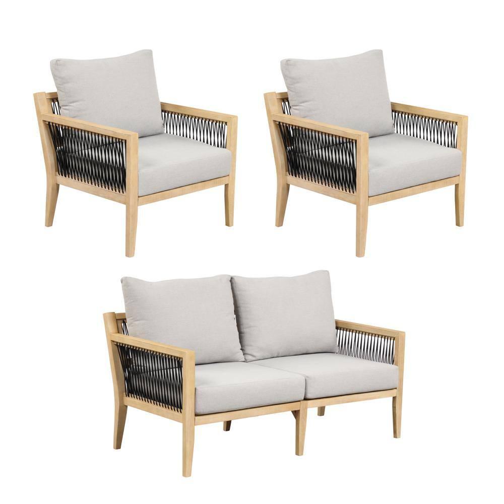 Nathan James 3pc Freya Bohemian Wood Outdoor Patio Conversation Set: Acacia Frame, UV-Resistant
