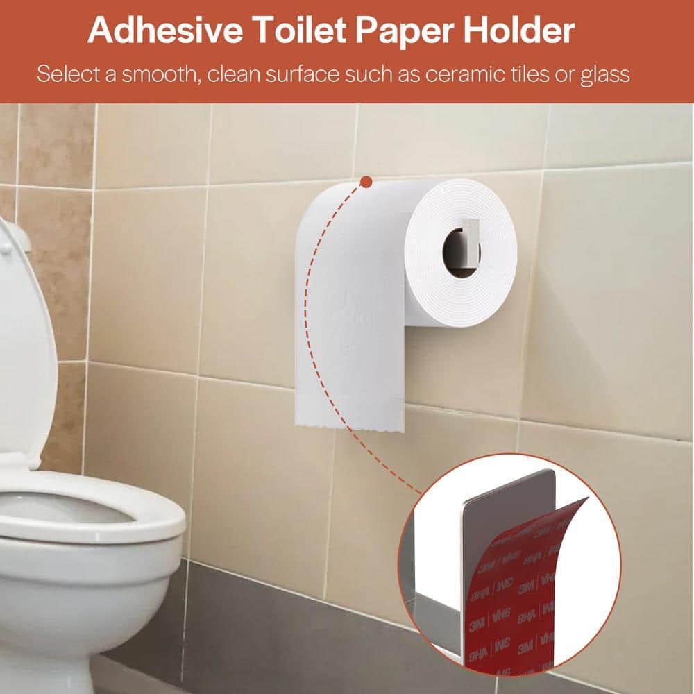 Self-Adhesive, Stainless Steel, Single Post Wall Mounted Toilet Paper Roll Holder, Stand no Drilling, in Brushed Nickel