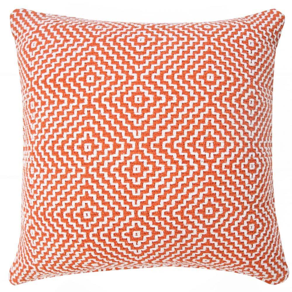 ZeaZu 20" X 20" Orange And White 100% Cotton Geometric Zippered Pillow