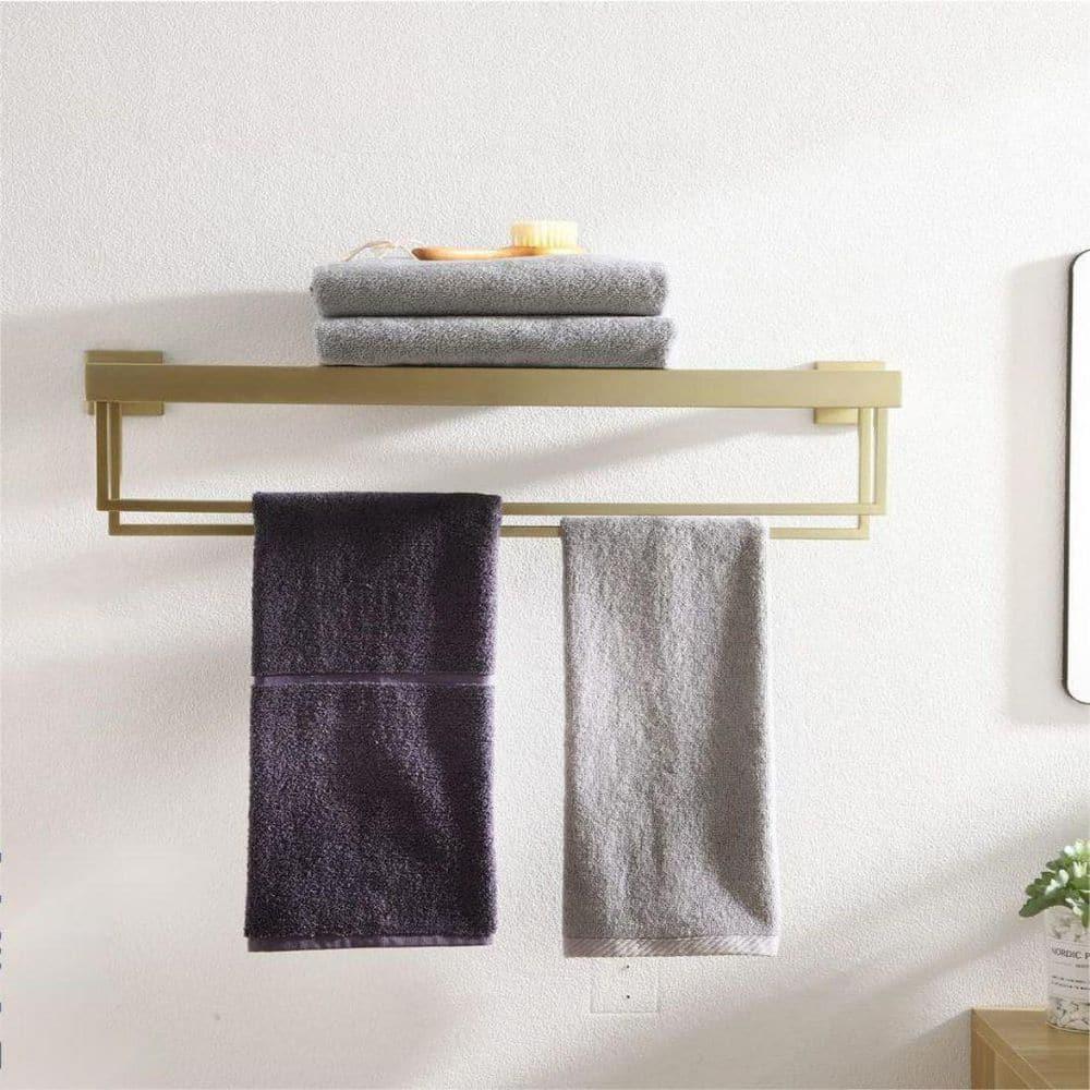 KOKOSIRI Towel Shelf Holder 24'' Bathroom Towel Rack with Two Bath Towel Bars Rails SUS304 Stainless Steel Wall Mount, Brushed Gold, B6003BG