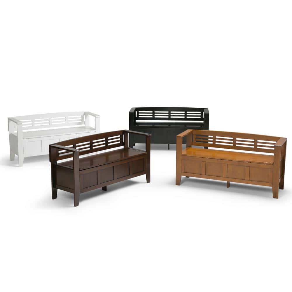 Simpli Home Adams 48"W Solid Wood Contemporary Entryway Storage Bench with Lift-Top Lid and Dual Compartments