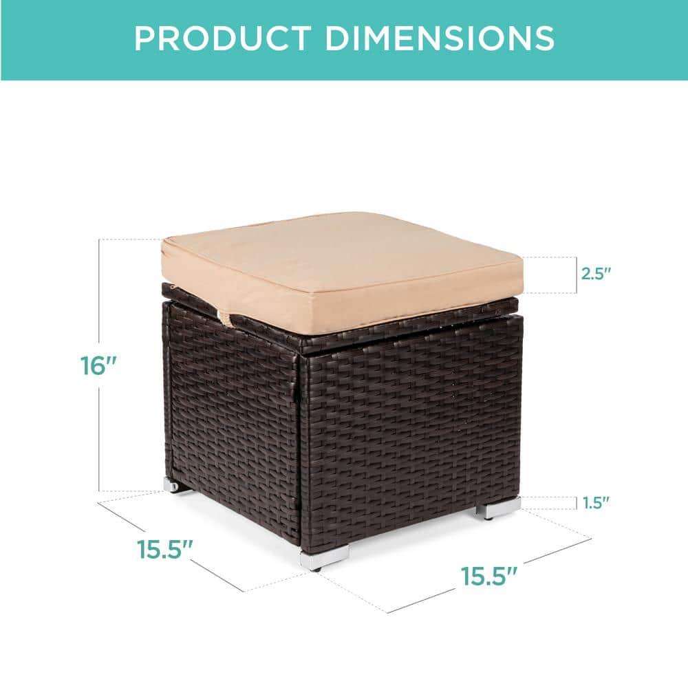 Best Choice Products Set of 2 Wicker Ottomans, Multipurpose Furniture w/ Removable Cushions - Brown/Beige