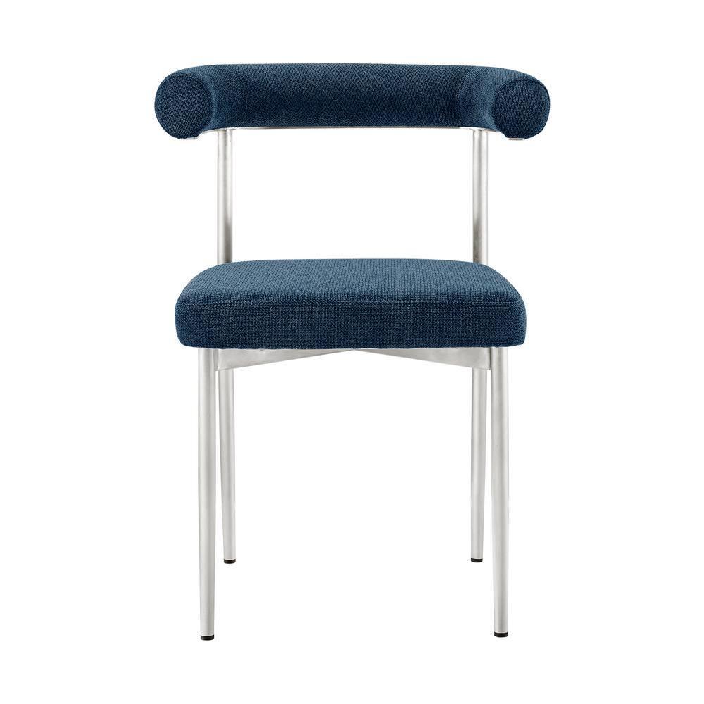 Armen Living Set of 2 Shannon Brushed Stainless Steal and Fabric Dining Chairs Blue