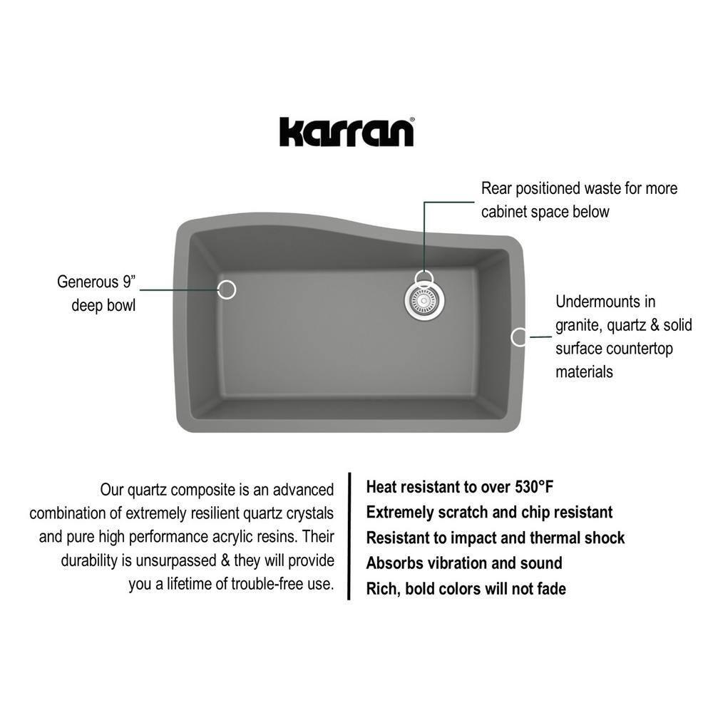 Karran Karran Undermount Quartz Composite 33-1/2'' X 21'' Single Bowl Kitchen Sink QU-722-GR