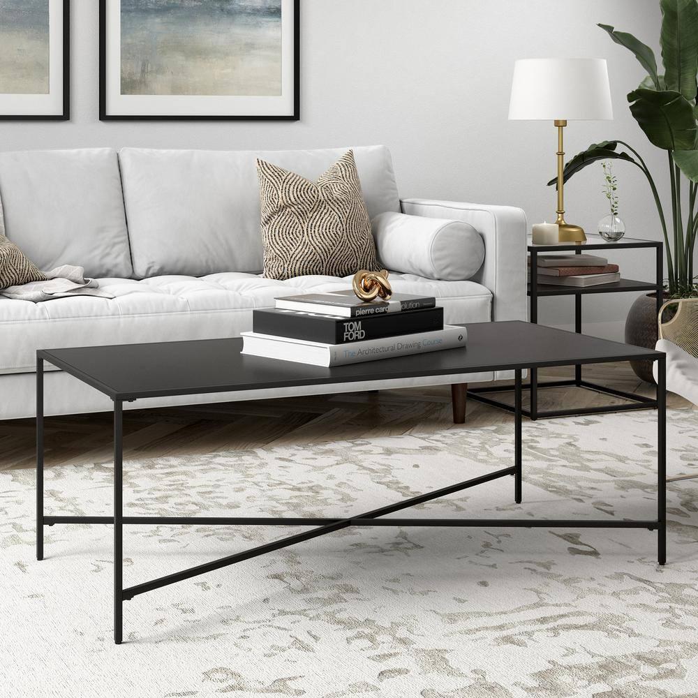 Evelyn&Zoe Henley 48" Wide Rectangular Coffee Table with Metal Top, Blackened Bronze